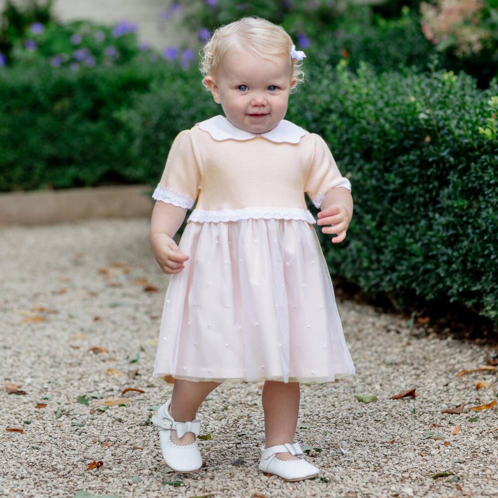 Emile et Rose-Бежевое и белое платье с деталями для девочек | Childrensalon Outlet