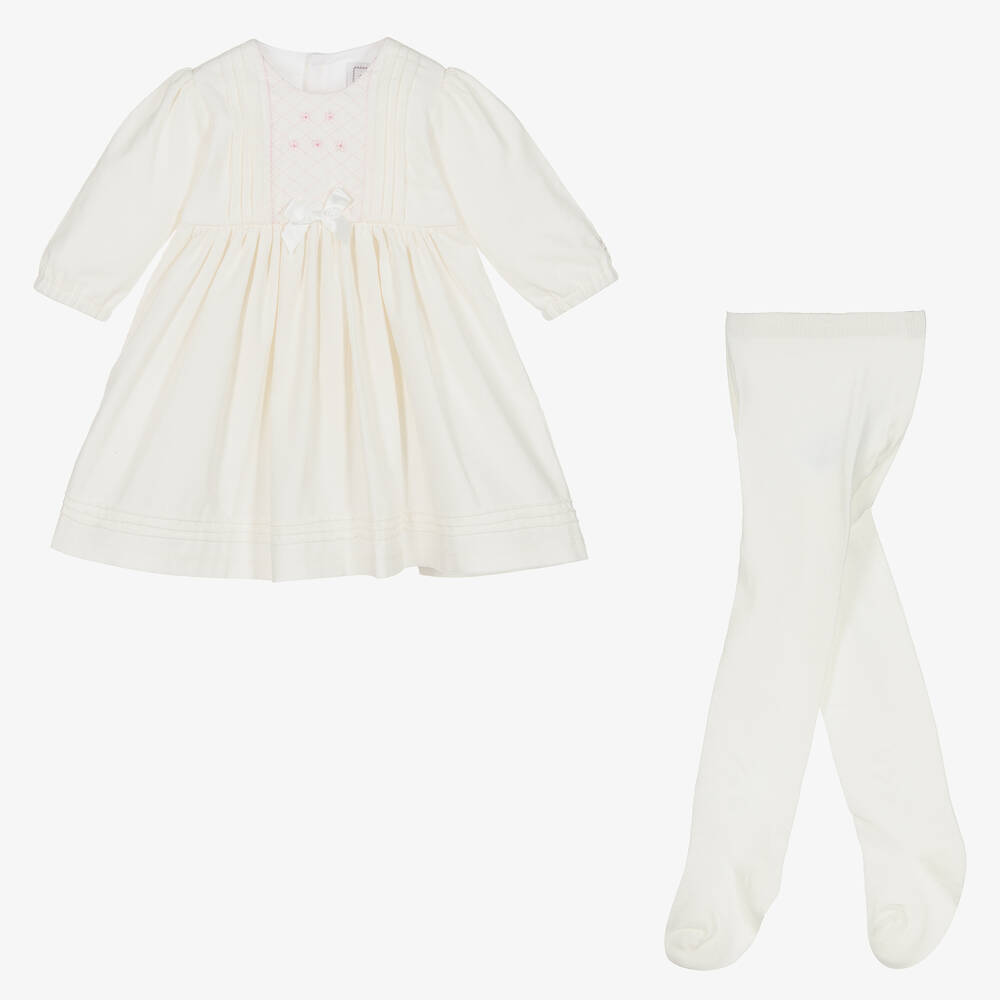 Emile et Rose-Кремовое хлопковое платье и колготки | Childrensalon Outlet