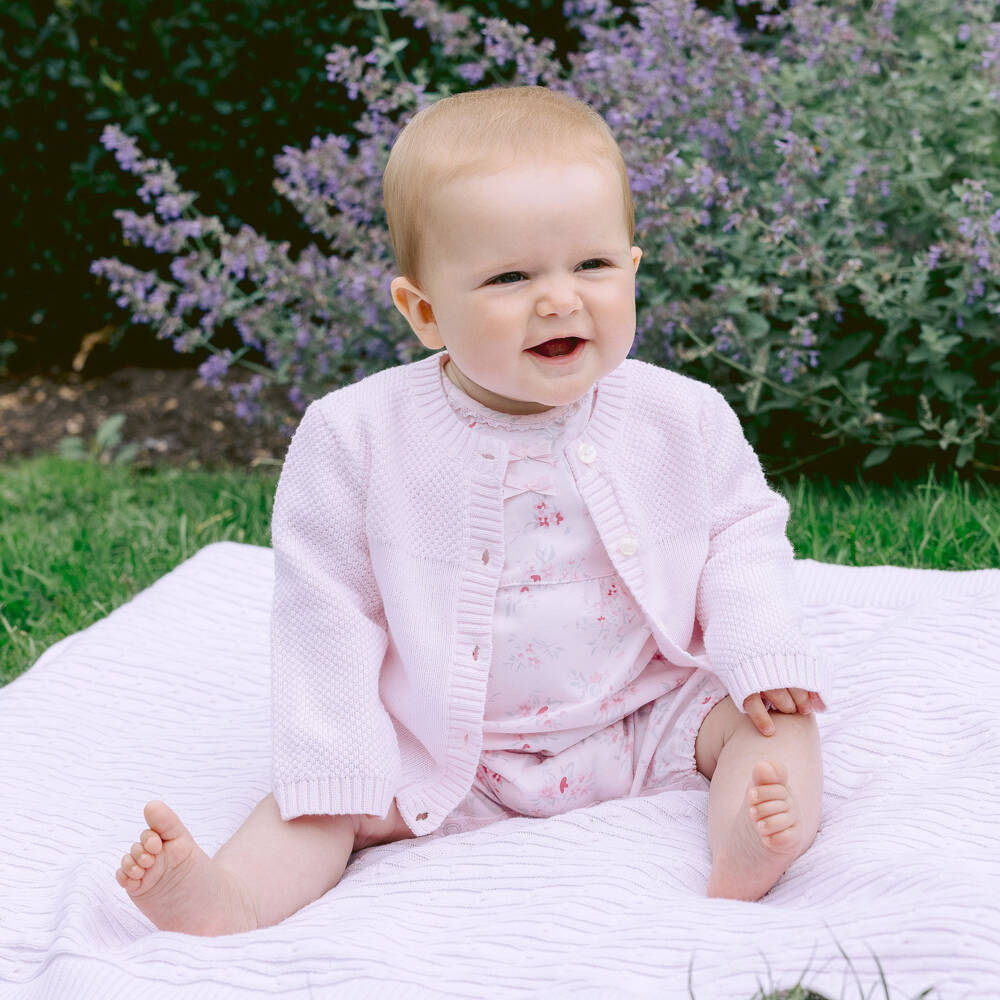 Emile et Rose-Baby Girls Pale Pink Cotton Knit Cardigan | Childrensalon Outlet