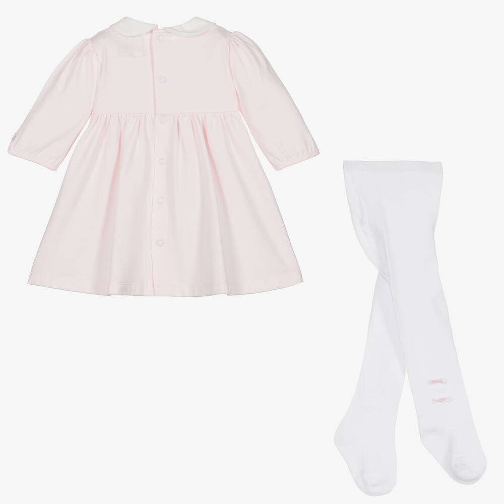 Emile et Rose Baby Girls Pink Cotton Dress Tights Set