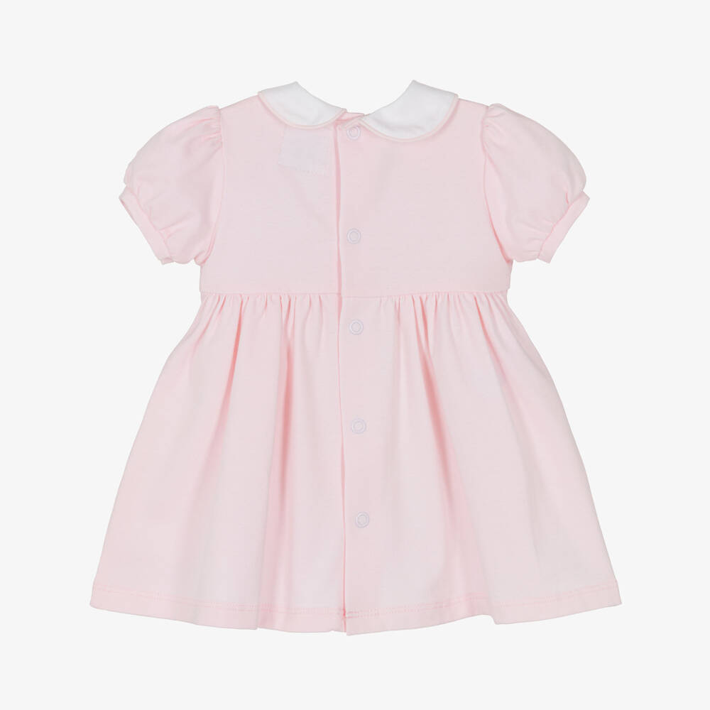 Emile et Rose-Baby Girls Pink Cotton Dress with Floral Embroidery | Childrensalon Outlet