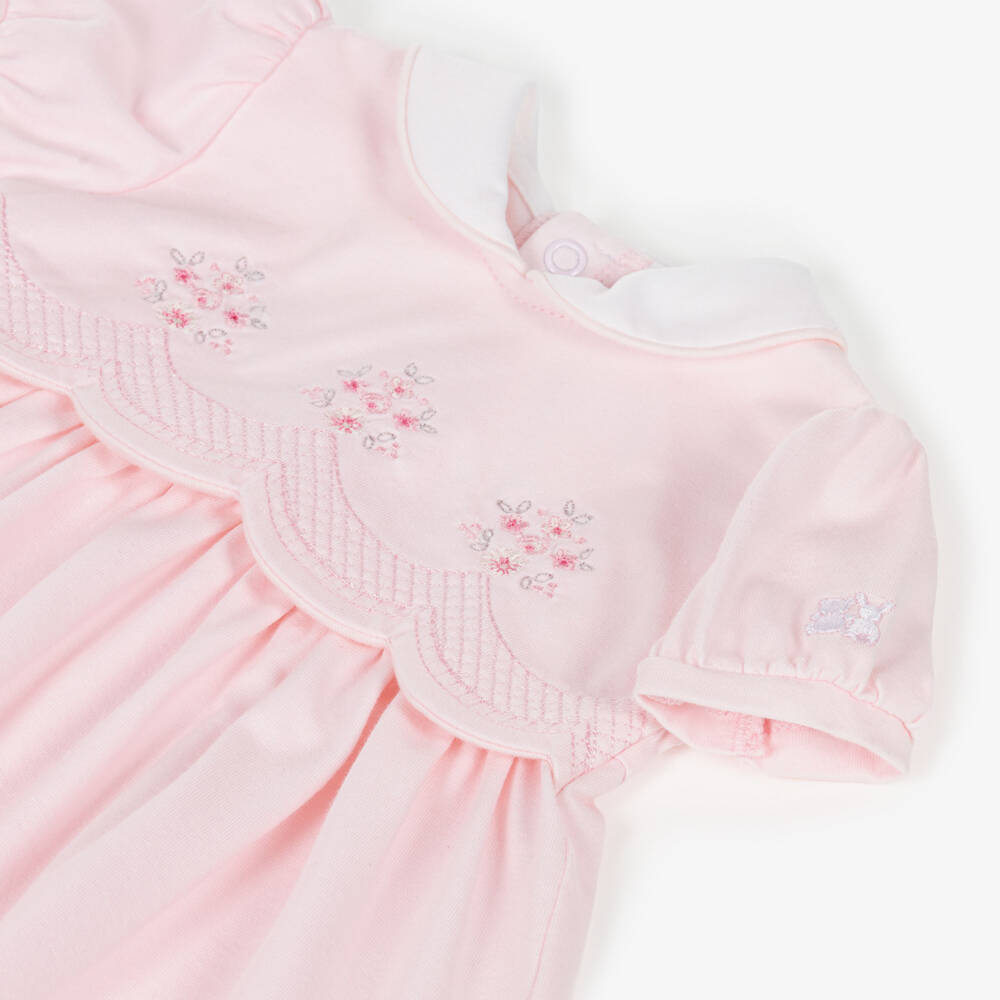 Emile et Rose-Baby Girls Pink Cotton Dress with Floral Embroidery | Childrensalon Outlet