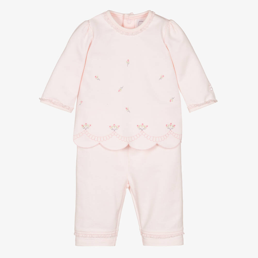 Emile et Rose - Baby Girls Pink Cotton Floral Trousers Set | Childrensalon