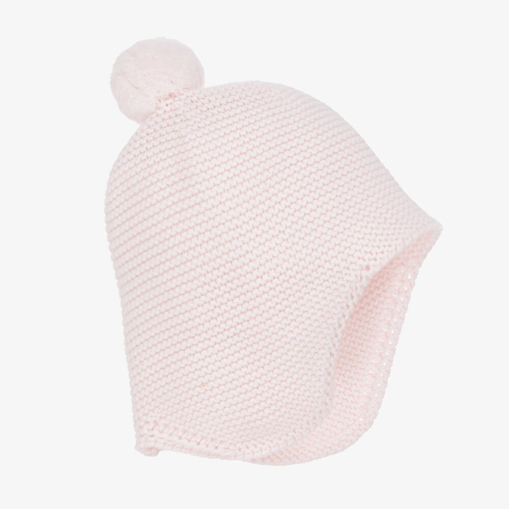 Emile et Rose-Baby Girls Pink Cotton Knit Pom-Pom Hat | Childrensalon Outlet