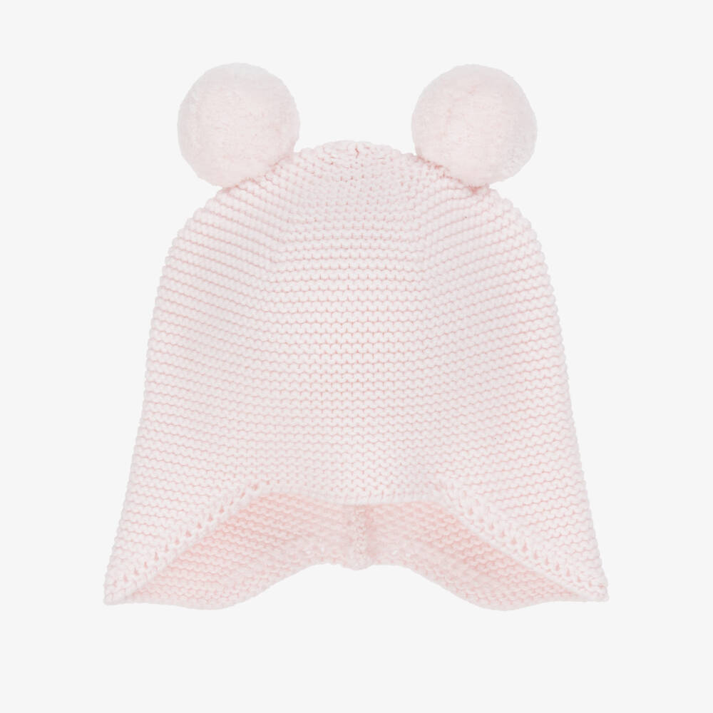 Emile et Rose-Baby Girls Pink Cotton Knit Pom-Pom Hat | Childrensalon Outlet