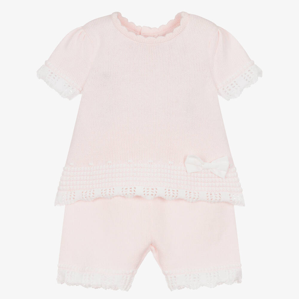 Emile et Rose - Baby Girls Pink Cotton Knit Shorts Set | Childrensalon