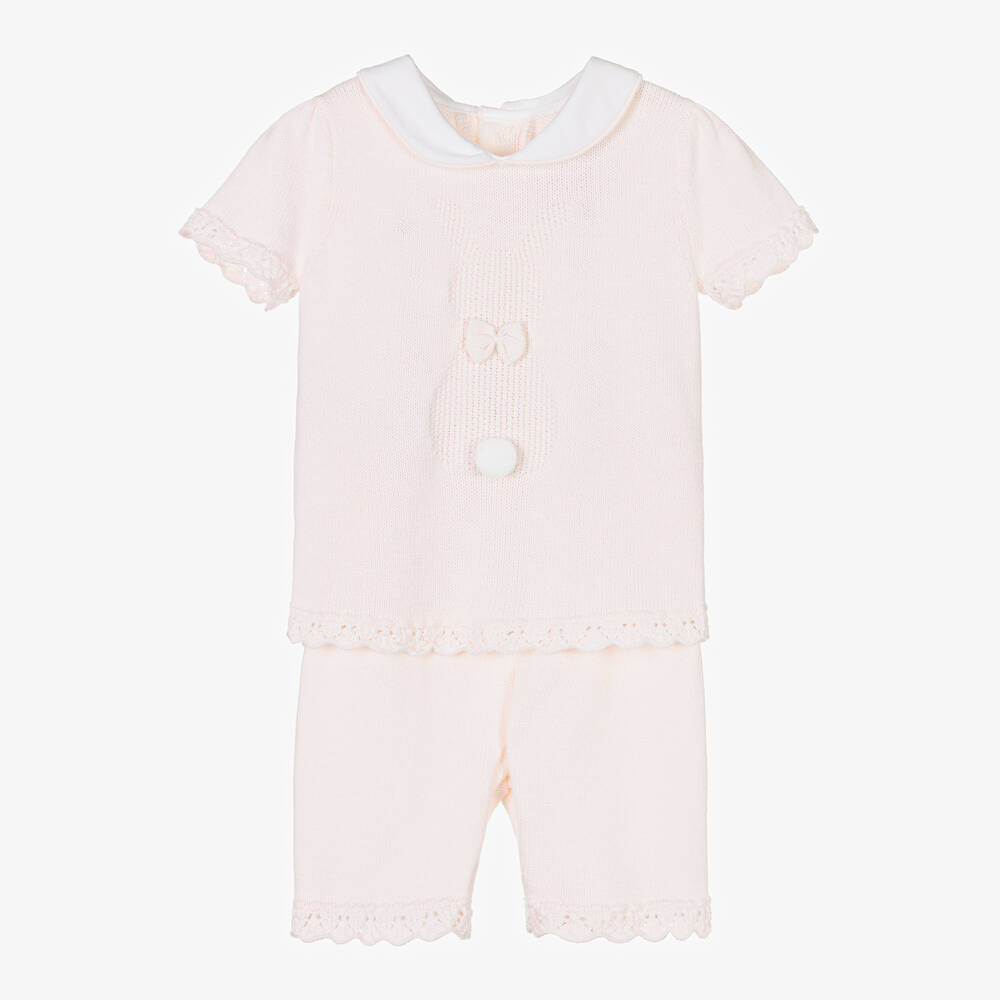 Emile et Rose-Baby Girls Pink Cotton Knit Shorts Set | Childrensalon Outlet