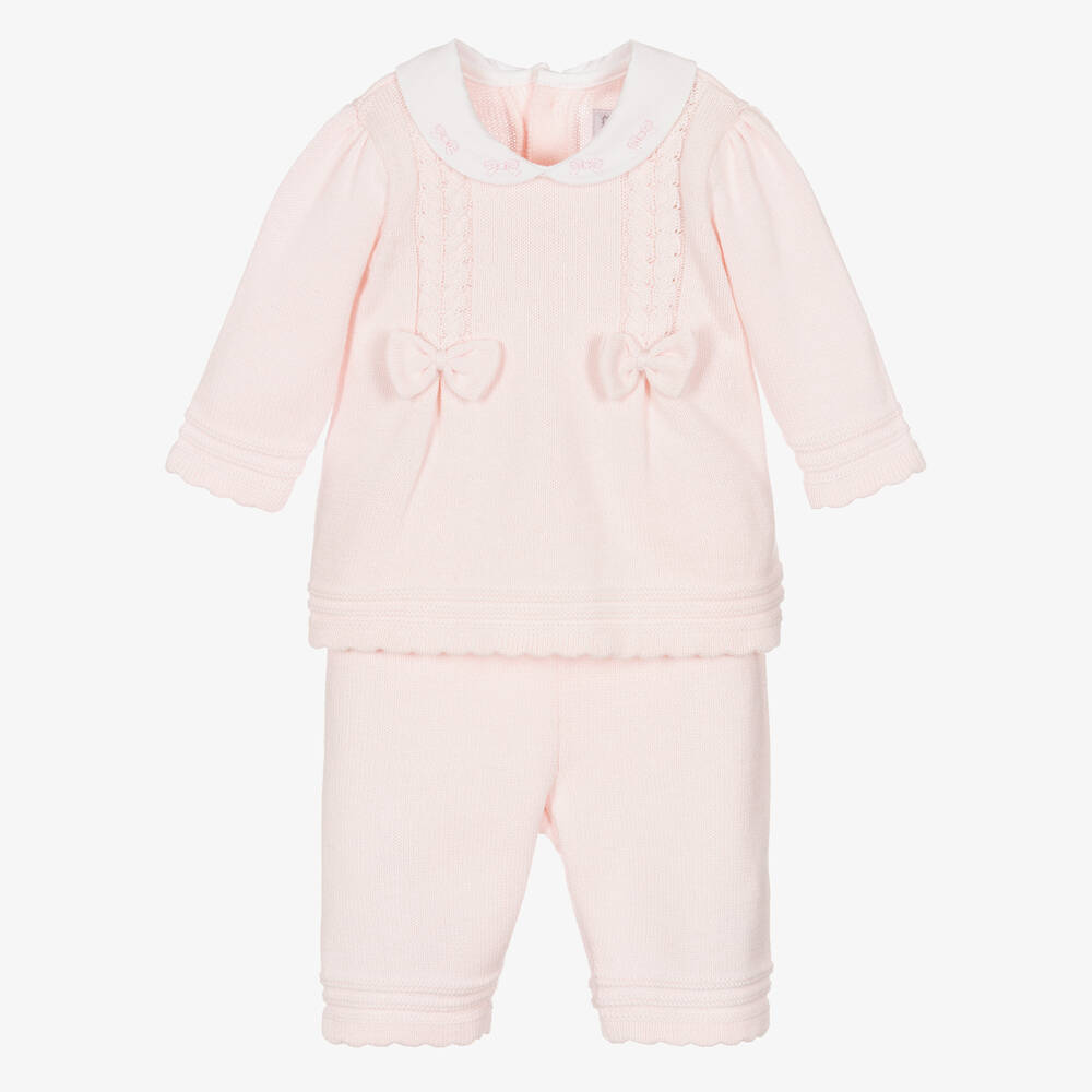 Emile et Rose - Baby Girls Pink Cotton Knit Trousers Set | Childrensalon