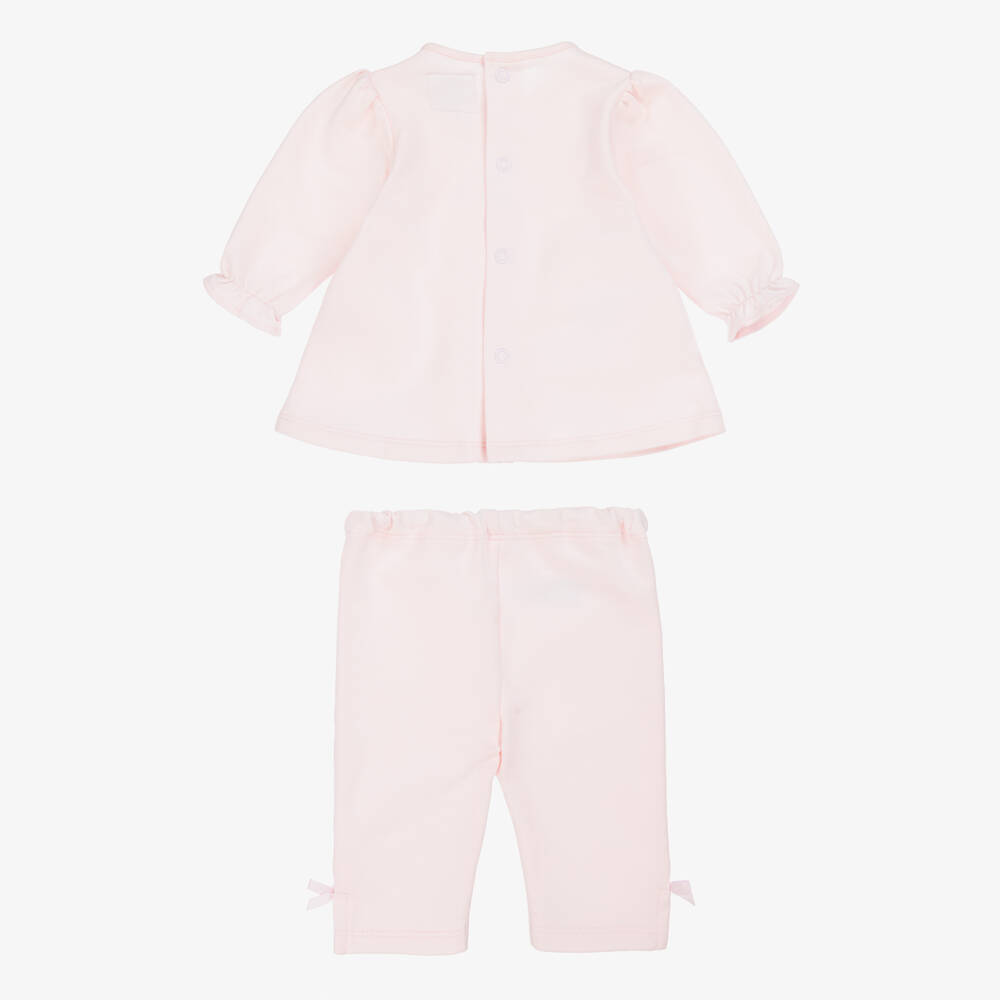 Emile et Rose-Baby Girls Pink Cotton Trouser Set with Floral Embroidery | Childrensalon Outlet