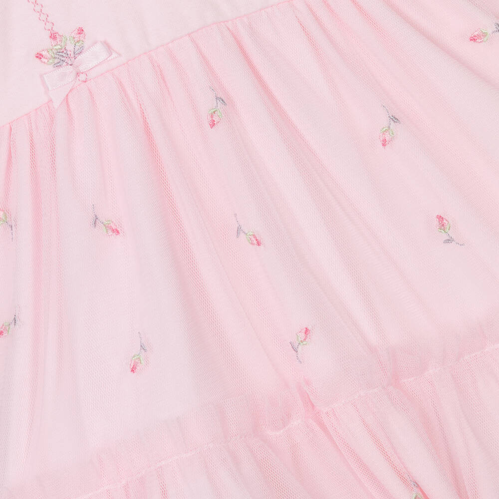 Emile et Rose-فستان قطن جيرسي لون زهري مطرز بورود للمولودات | Childrensalon Outlet