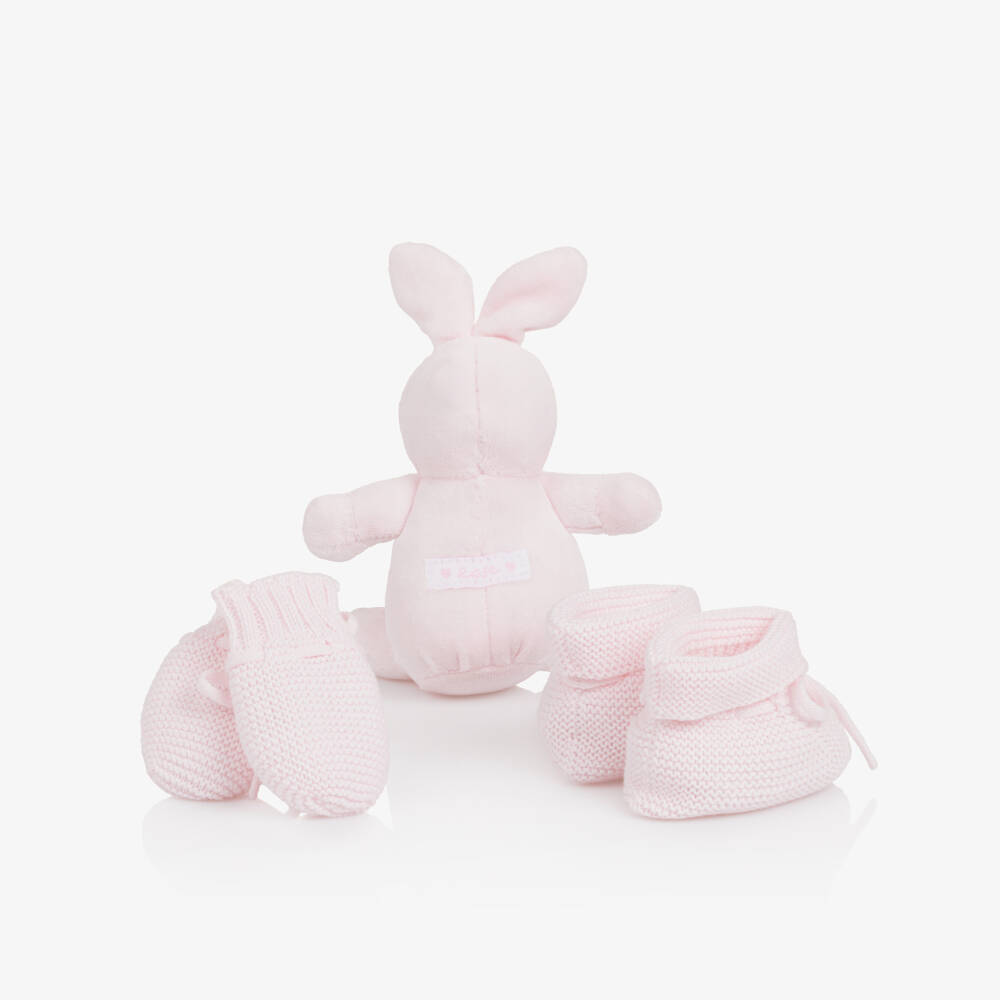 Emile et Rose-Baby Girls Pink Mitts & Booties Gift Set with Teddy Bear | Childrensalon Outlet