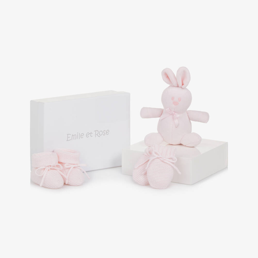 Emile et Rose-Baby Girls Pink Mitts & Booties Gift Set with Teddy Bear | Childrensalon Outlet