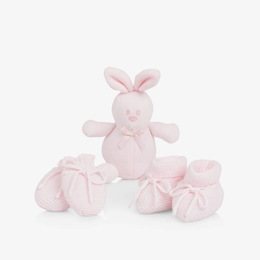 Emile et Rose-Baby Girls Pink Mitts & Booties Gift Set with Teddy Bear | Childrensalon Outlet