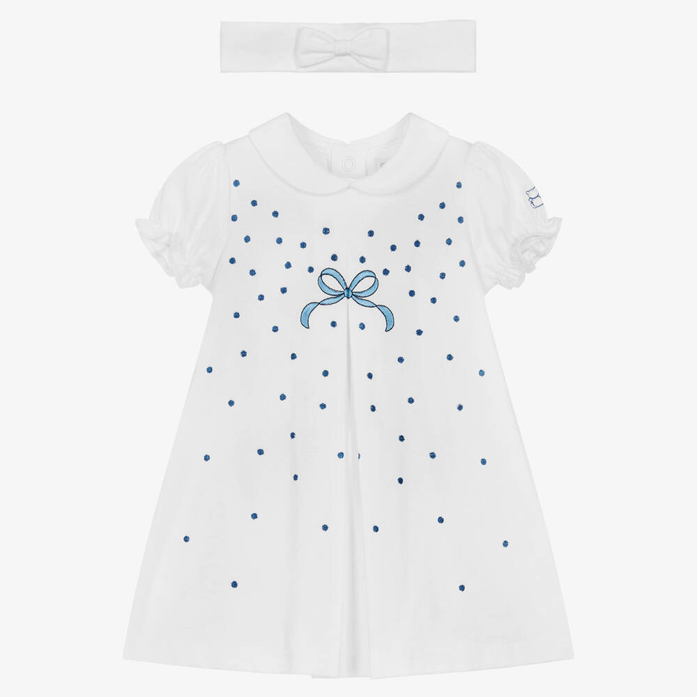 Emile et Rose - طقم فستان قطن جيرسي لون أبيض للمولودات | Childrensalon