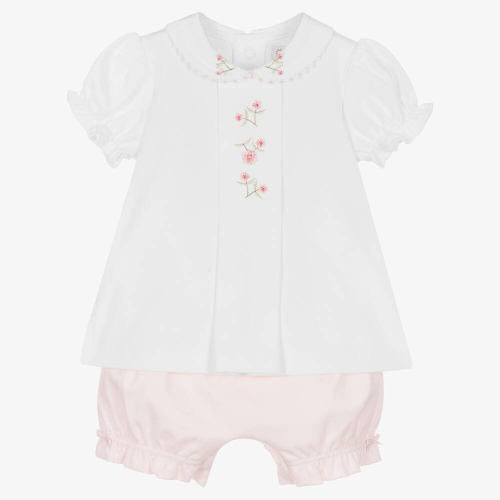 Emile et Rose - Baby Girls White Cotton Shorts Set | Childrensalon