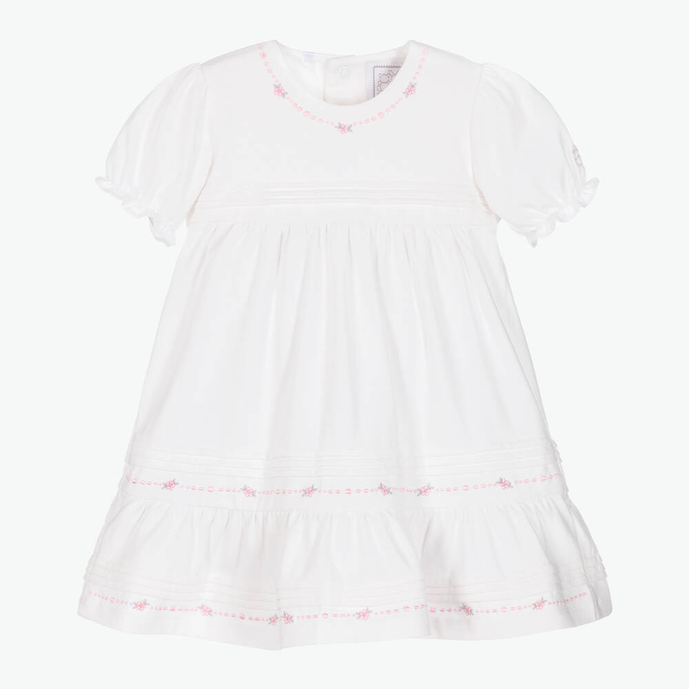 Emile et Rose - Robe blanche brodée bébé fille | Childrensalon