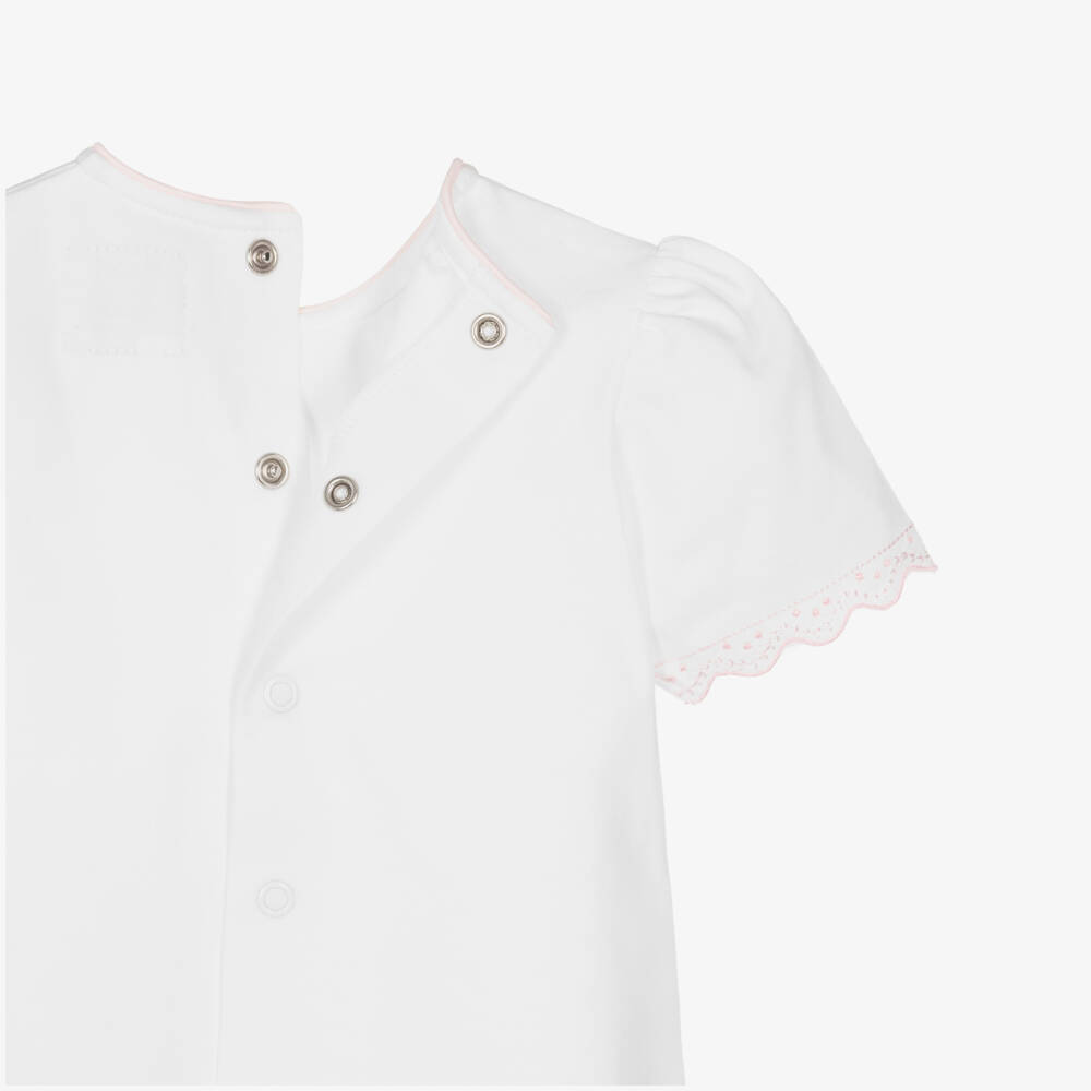 Emile et Rose-Baby Girls White & Pink Cotton Floral Embroidered Shorts Set | Childrensalon Outlet
