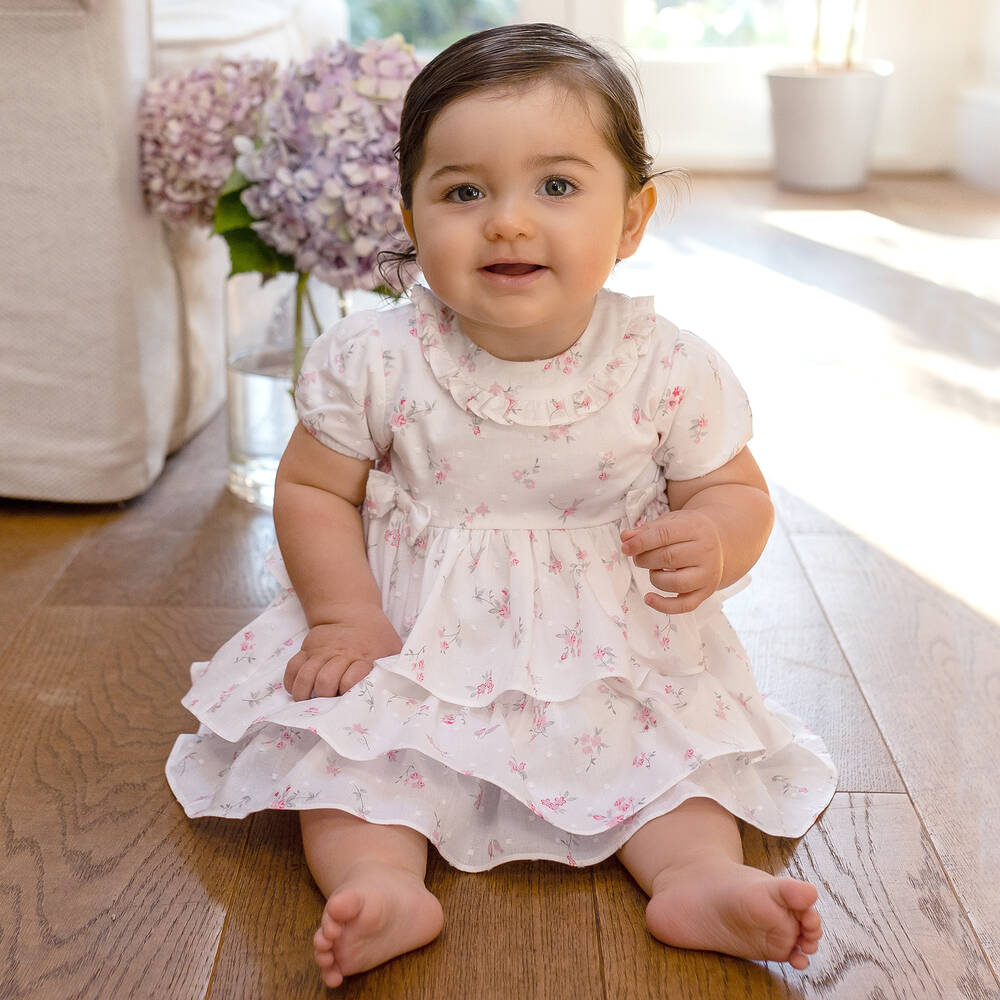 Emile et Rose-Baby Girls White Plumeti Cotton Dress | Childrensalon Outlet