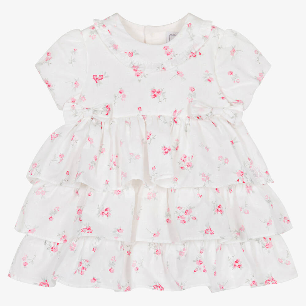 Emile et Rose - Baby Girls White Plumeti Cotton Dress | Childrensalon