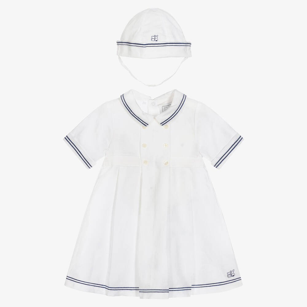 Emile et Rose - Ensemble robe blanc esprit marin  | Childrensalon