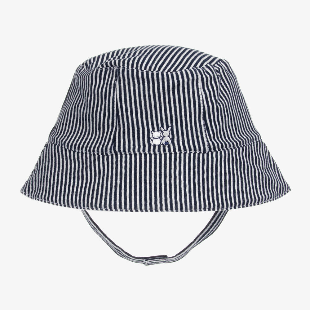 Emile et Rose - Baby White & Blue Striped Sun Hat | Childrensalon