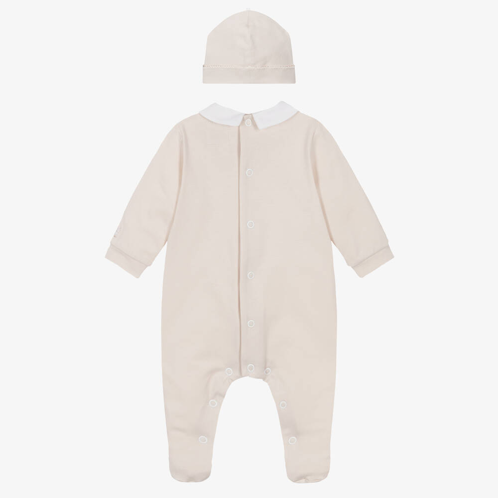 Emile et Rose-Beige Cotton Jersey Babygrow Set with Toy Embroidery | Childrensalon Outlet