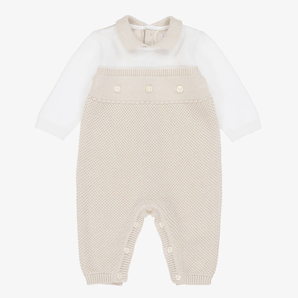 Emile et Rose-Бежевый вязаный комбинезон с воротником для малышей | Childrensalon Outlet