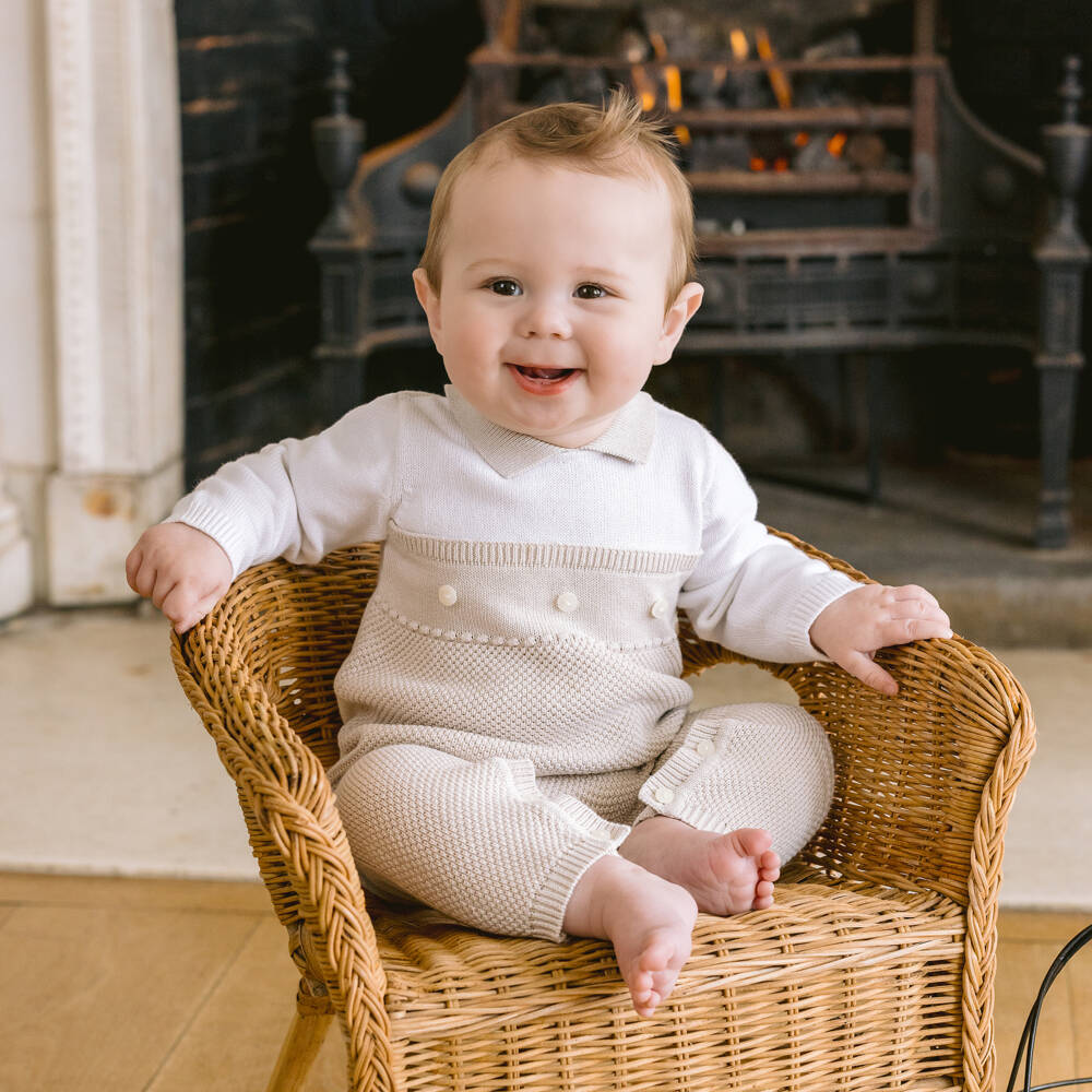 Emile et Rose-Бежевый вязаный комбинезон с воротником для малышей | Childrensalon Outlet