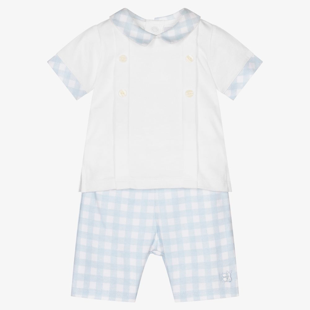 Emile et Rose - Blue Checked Cotton Shorts Set | Childrensalon