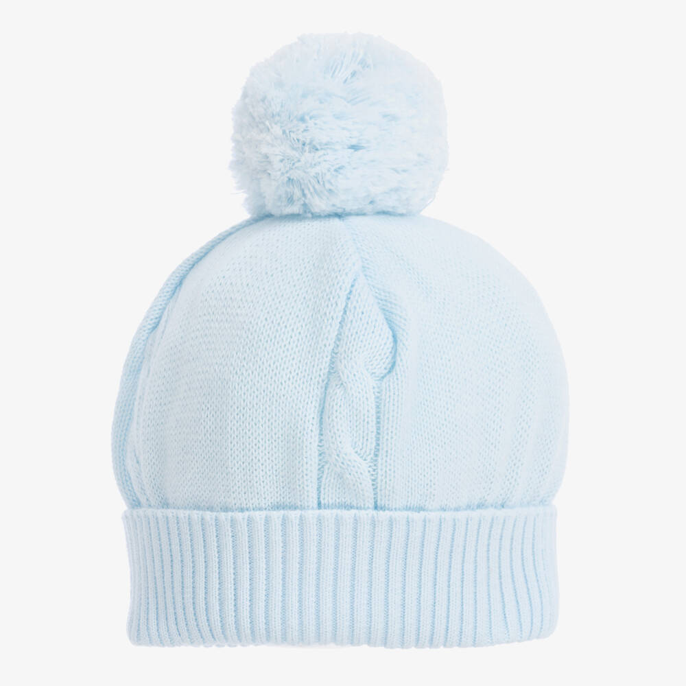 Emile et Rose-Blue Knitted Cotton Pom-Pom Baby Hat | Childrensalon Outlet