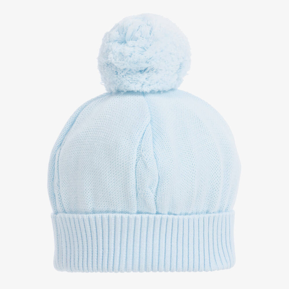 Emile et Rose-Blue Knitted Cotton Pom-Pom Baby Hat | Childrensalon Outlet