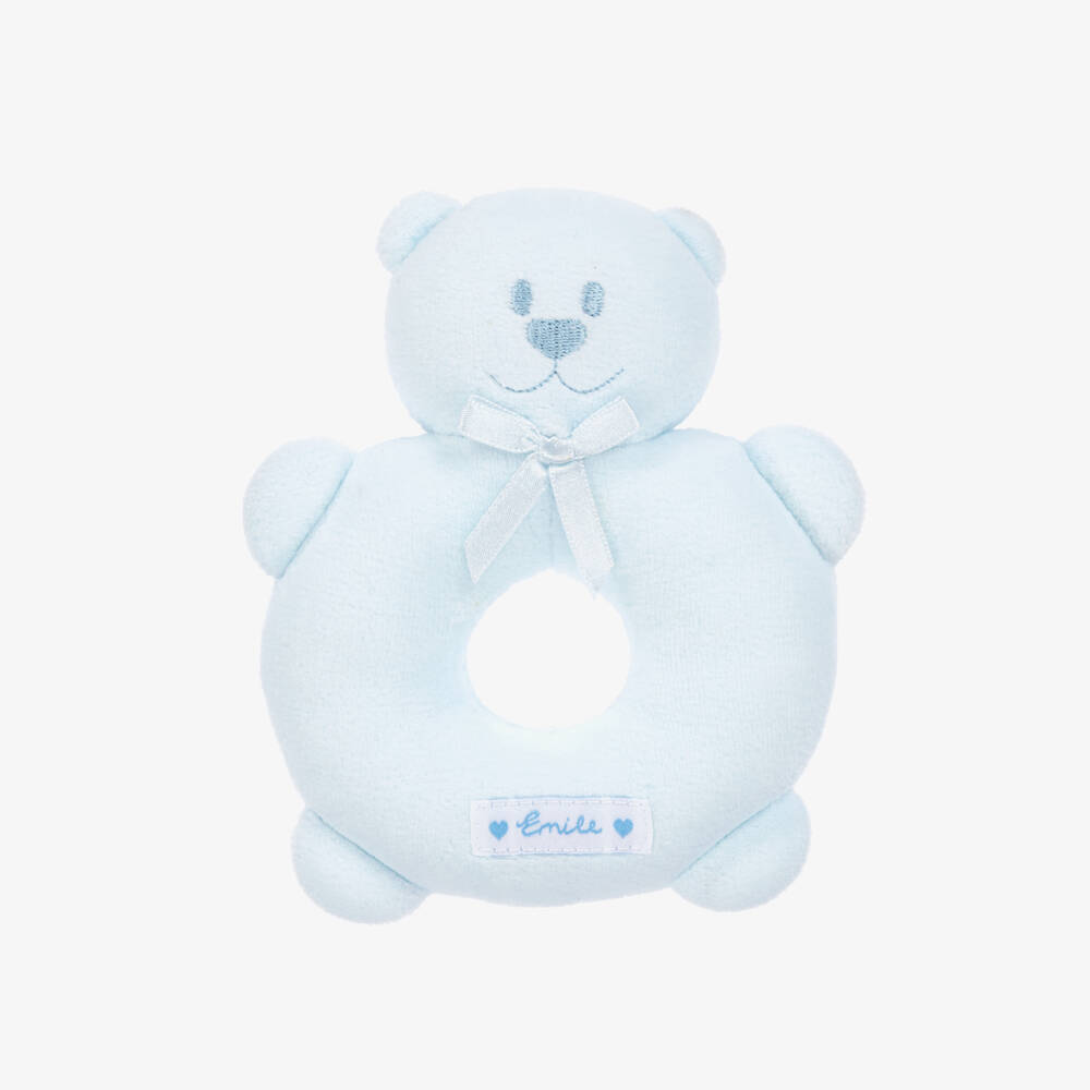 Emile et Rose-Blue Plush Bear Rattle Toy (14cm) | Childrensalon Outlet
