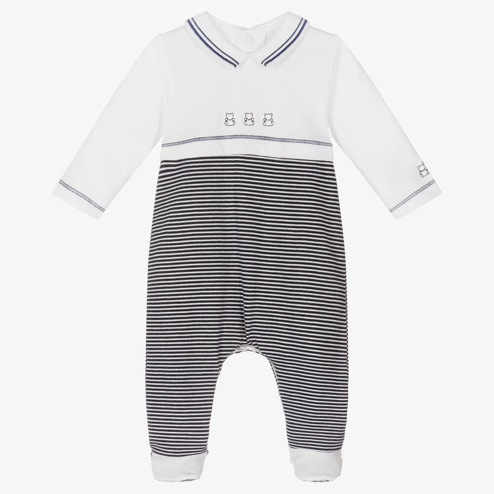 Emile et Rose - Blue & White Striped Babygrow | Childrensalon