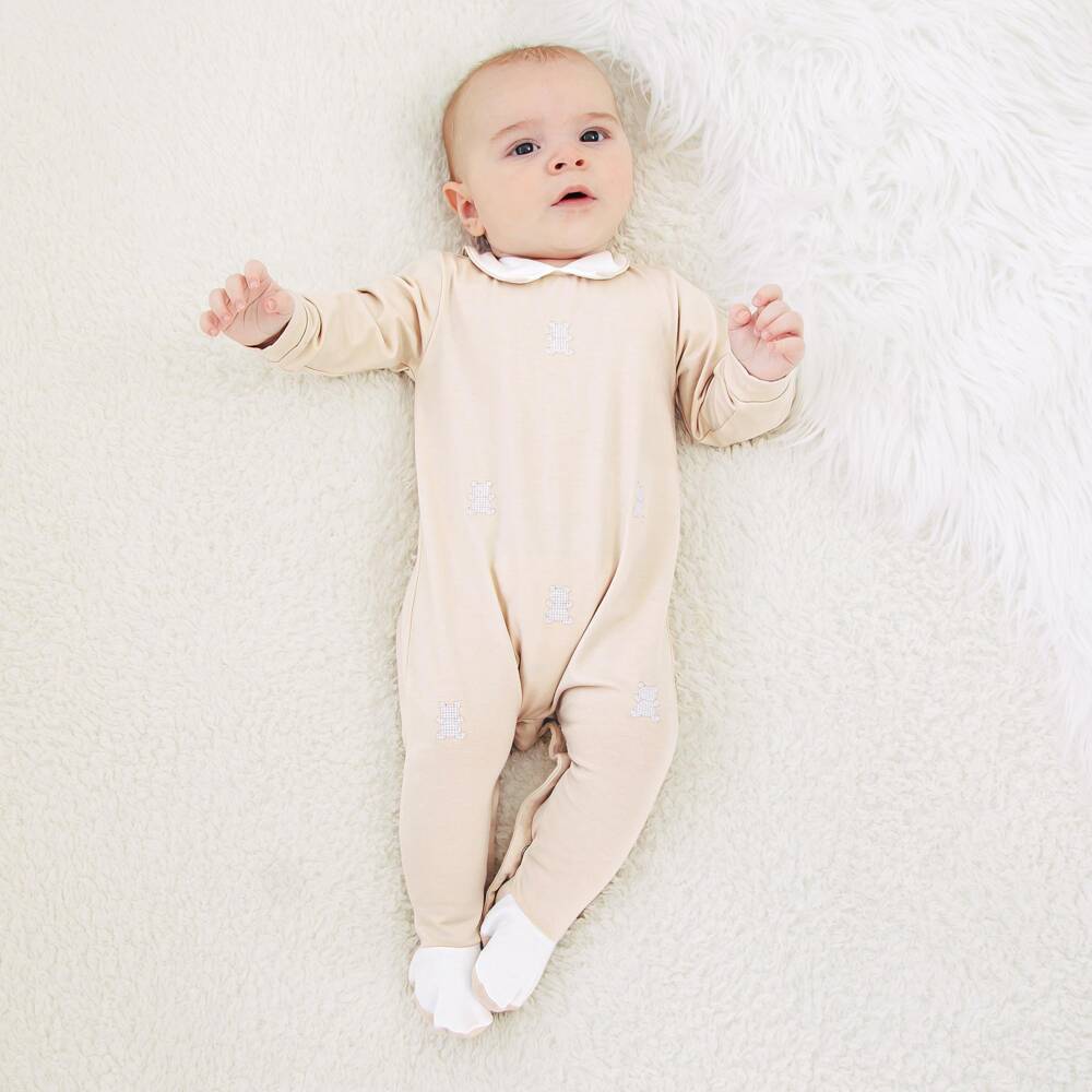 Emile et Rose-Boys Beige Cotton Teddy Babygrow & Hat Set | Childrensalon Outlet