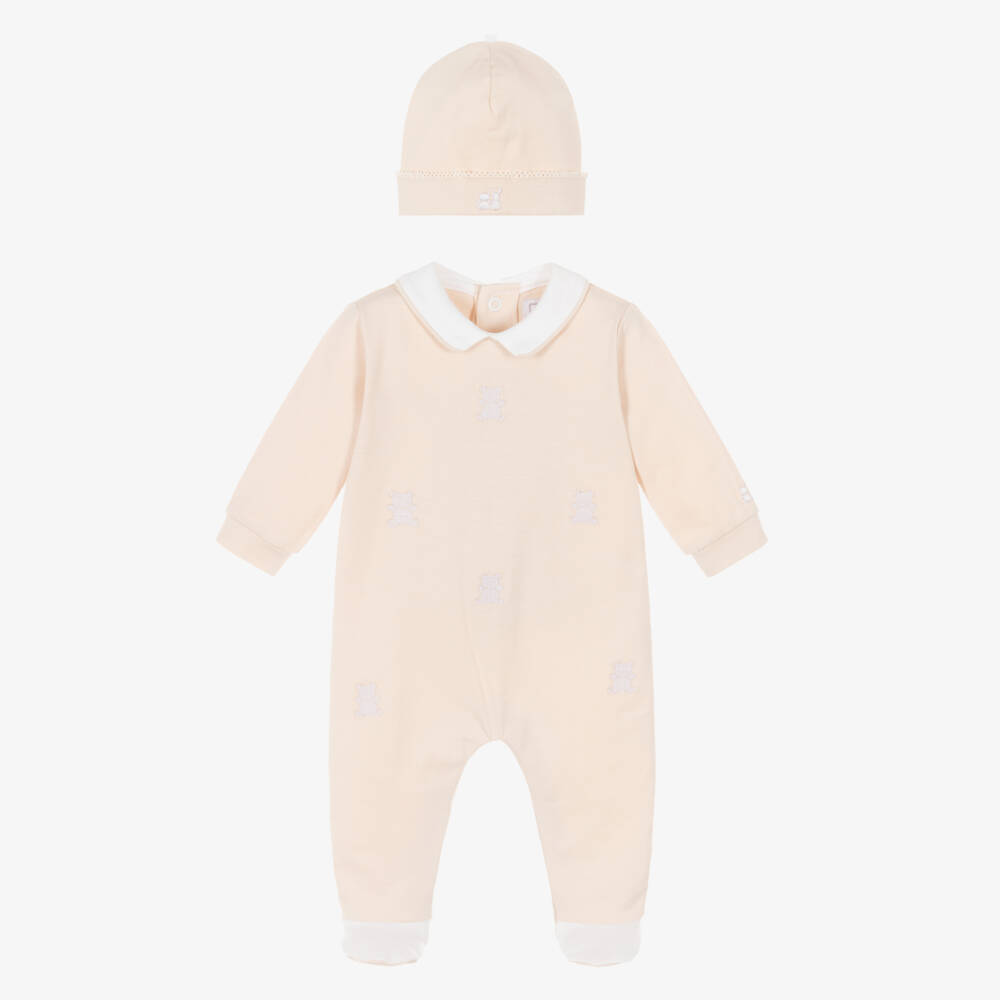 Emile et Rose-Boys Beige Cotton Teddy Babygrow & Hat Set | Childrensalon Outlet