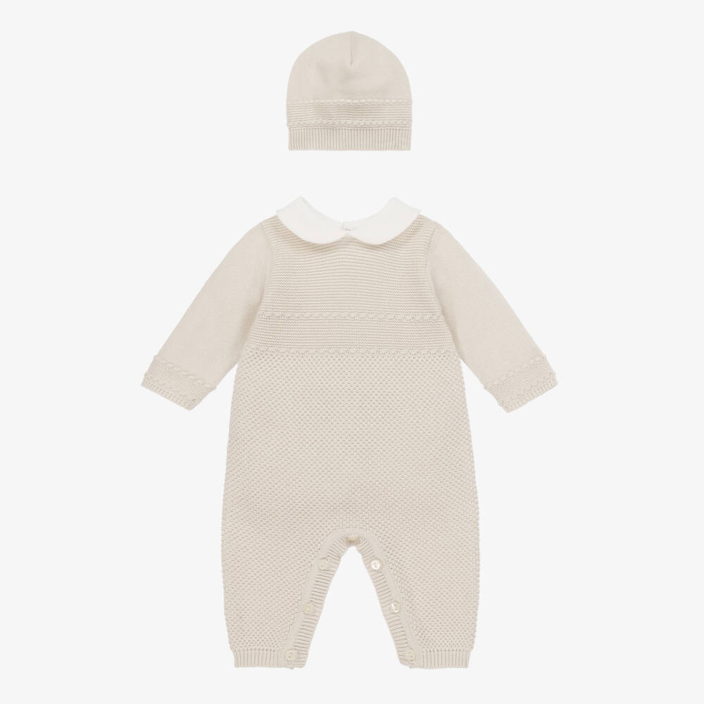 Emile et Rose-Boys Beige Cozy Knit Babygrow Set | Childrensalon Outlet