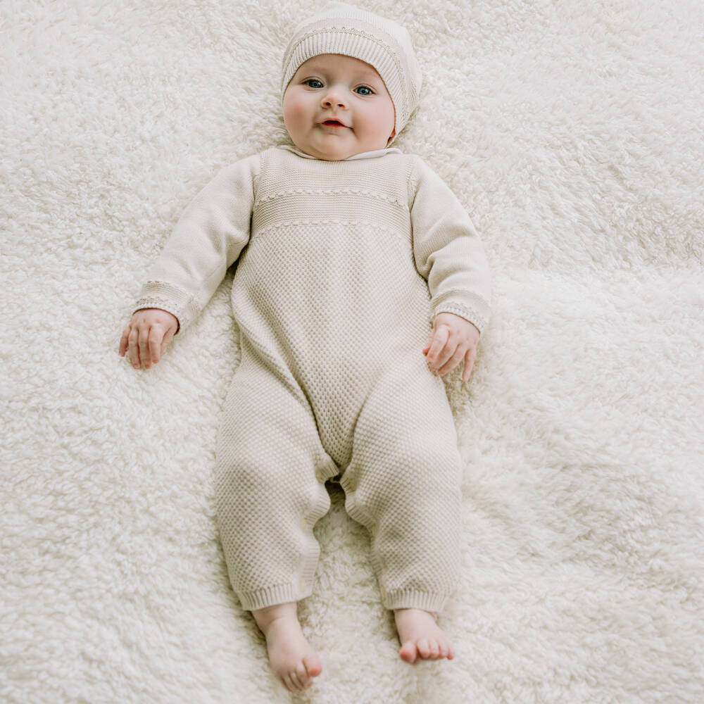 Emile et Rose-Boys Beige Cozy Knit Babygrow Set | Childrensalon Outlet