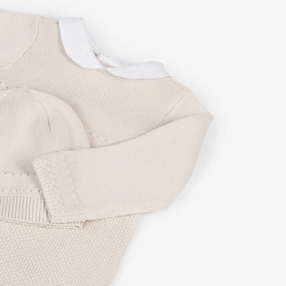 Emile et Rose-Boys Beige Cozy Knit Babygrow Set | Childrensalon Outlet