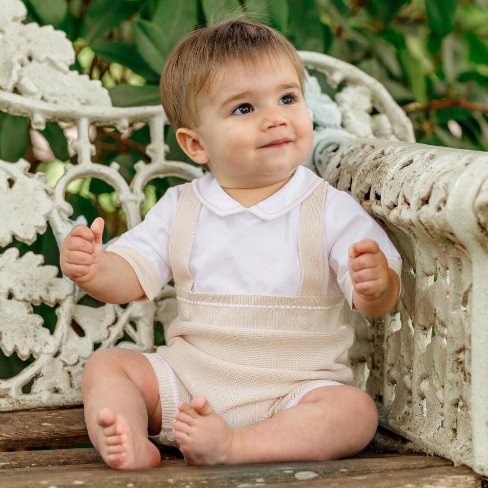 Emile et Rose-Boys Beige & White Cotton-Knit Shortie | Childrensalon Outlet