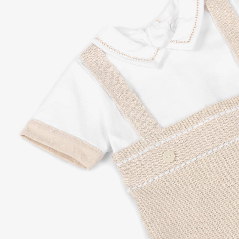 Emile et Rose-Boys Beige & White Cotton-Knit Shortie | Childrensalon Outlet