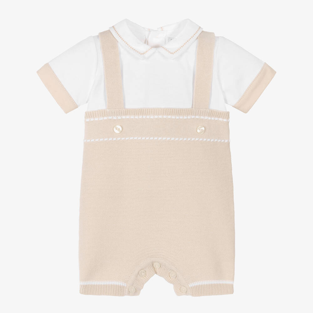 Emile et Rose-Boys Beige & White Cotton-Knit Shortie | Childrensalon Outlet