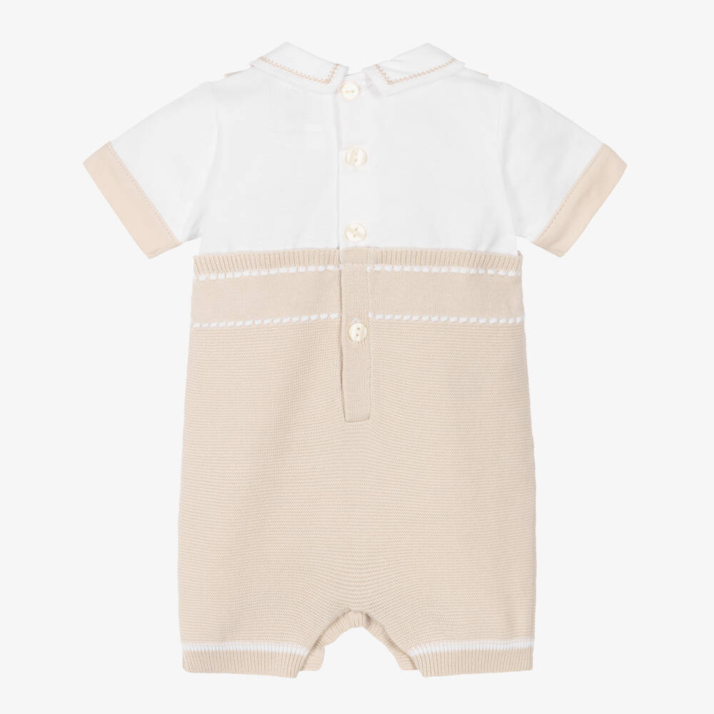 Emile et Rose-Boys Beige & White Cotton-Knit Shortie | Childrensalon Outlet