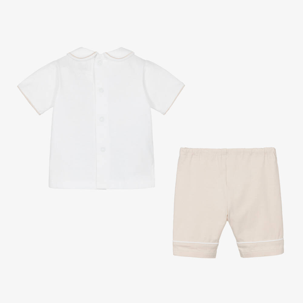 Emile et Rose-Boys Beige & White Summer Shorts Ensemble | Childrensalon Outlet