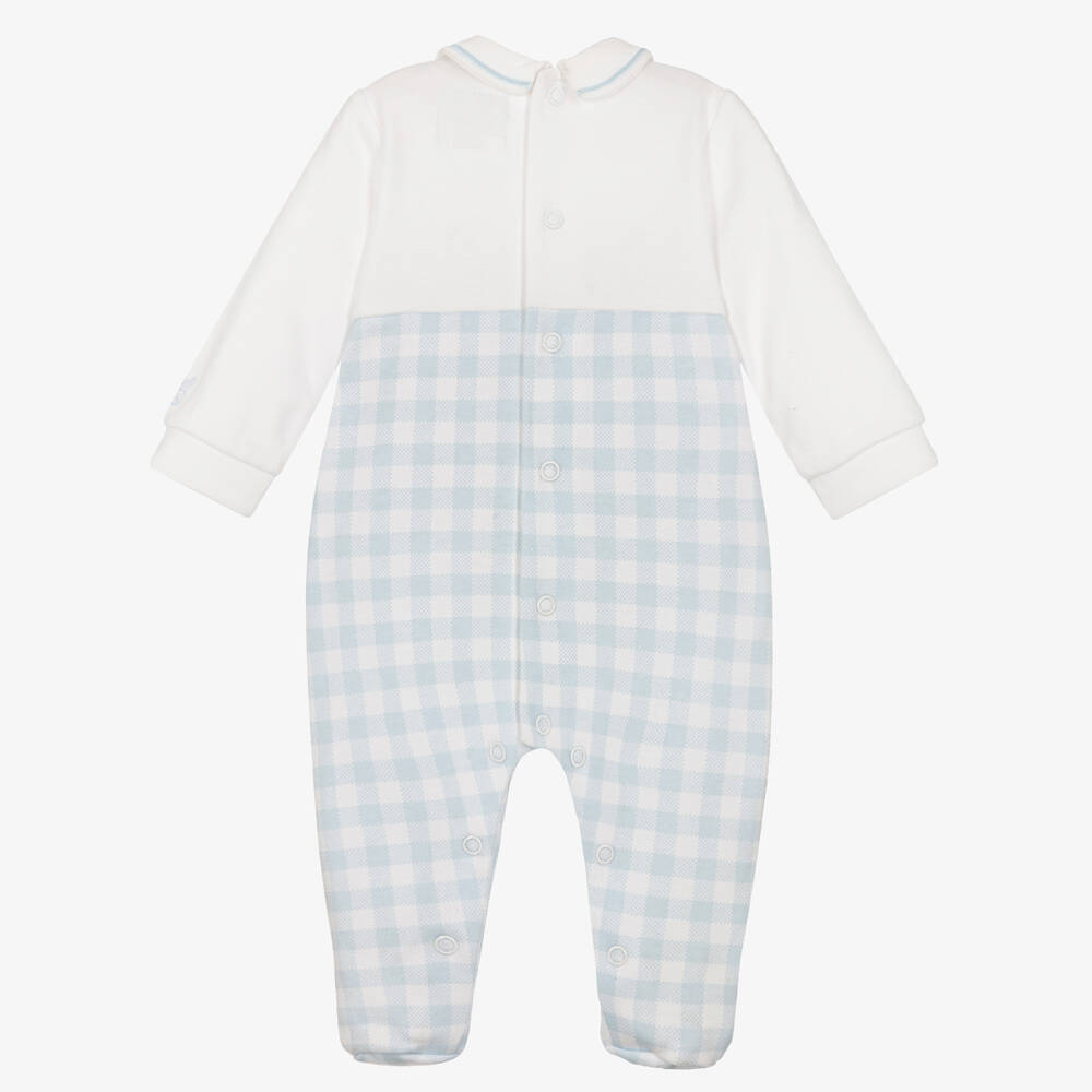 Emile et Rose-Boys Blue Check Cotton Babygrow | Childrensalon Outlet