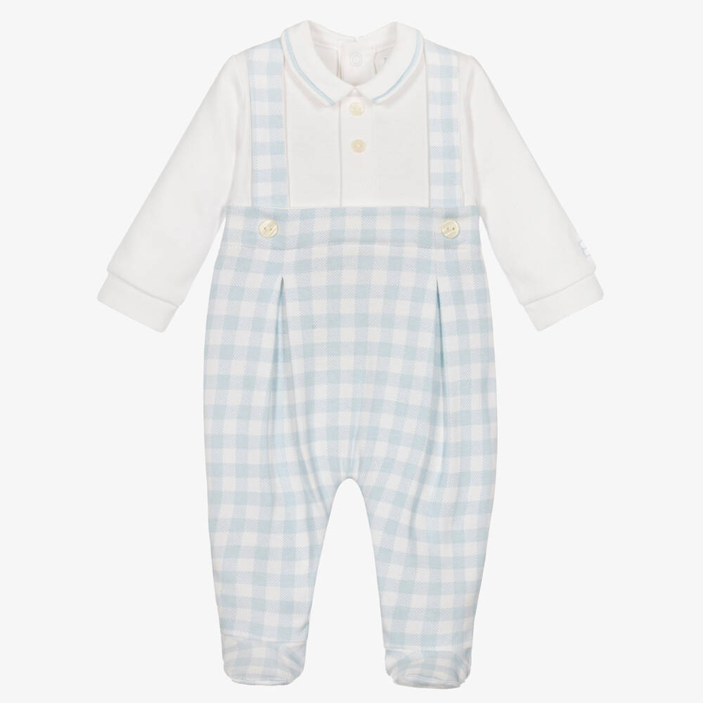 Emile et Rose - Boys Blue Check Cotton Babygrow | Childrensalon