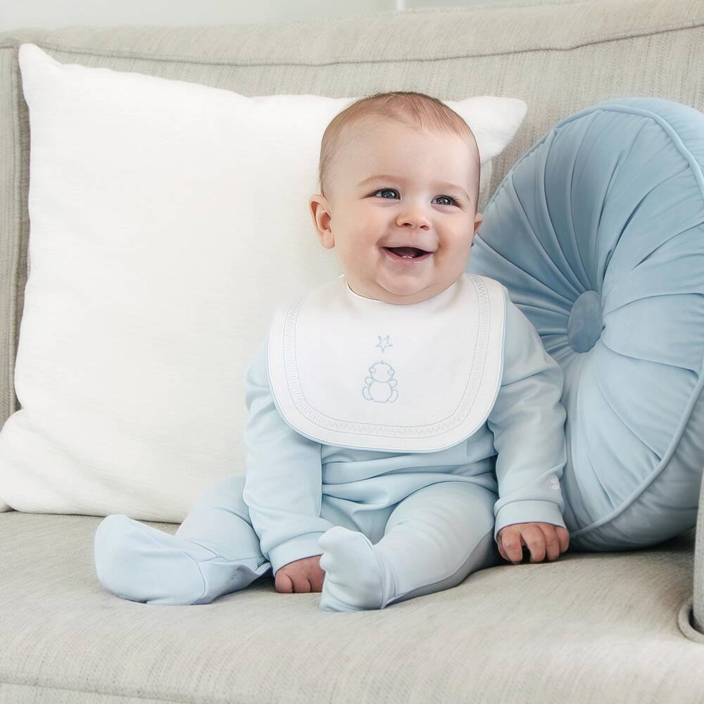 Emile et Rose-Boys Blue Cotton Babysuit Set with Star Embroidery | Childrensalon Outlet