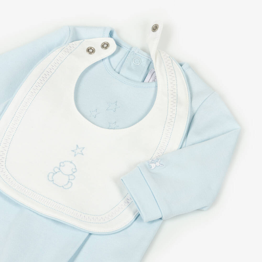 Emile et Rose-Boys Blue Cotton Babysuit Set with Star Embroidery | Childrensalon Outlet