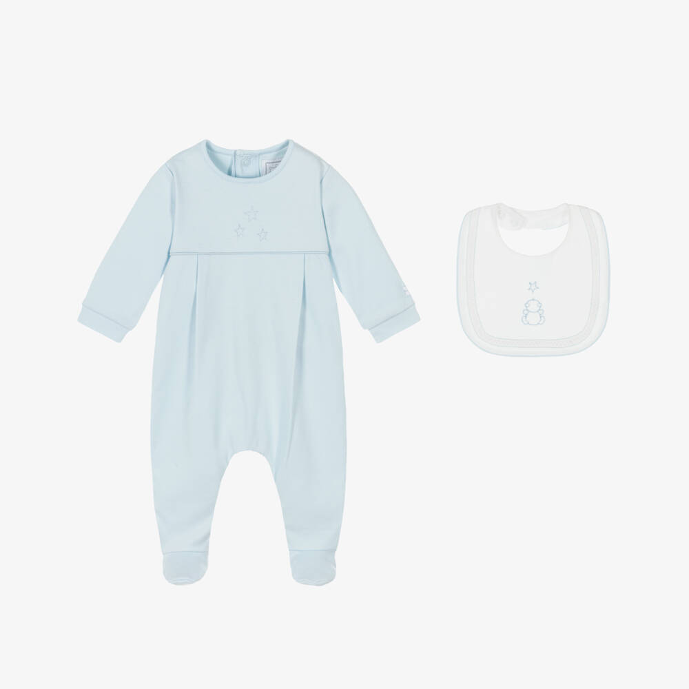 Emile et Rose-Boys Blue Cotton Babysuit Set with Star Embroidery | Childrensalon Outlet