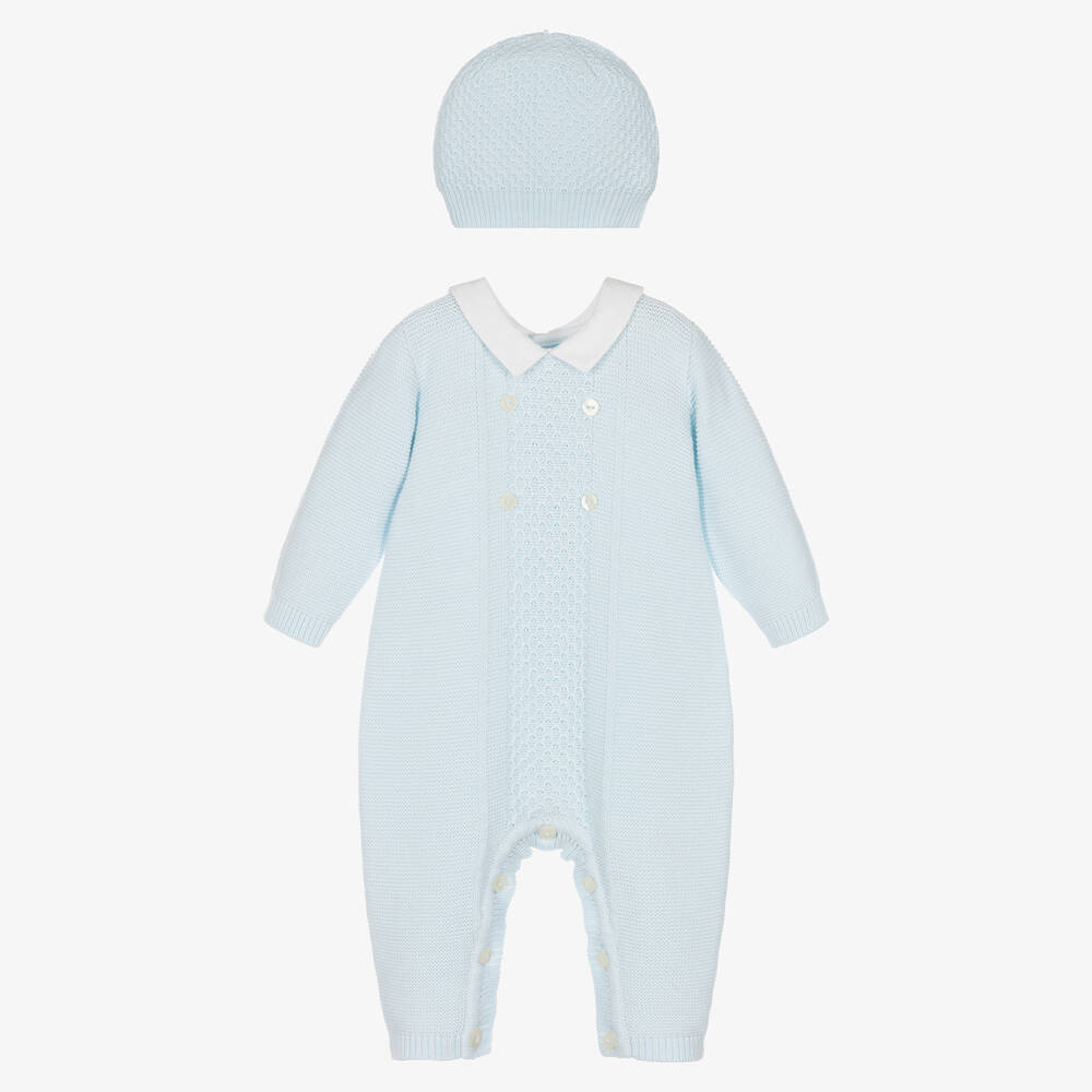 Emile et Rose - Boys Blue Cotton Knit Babygrow | Childrensalon