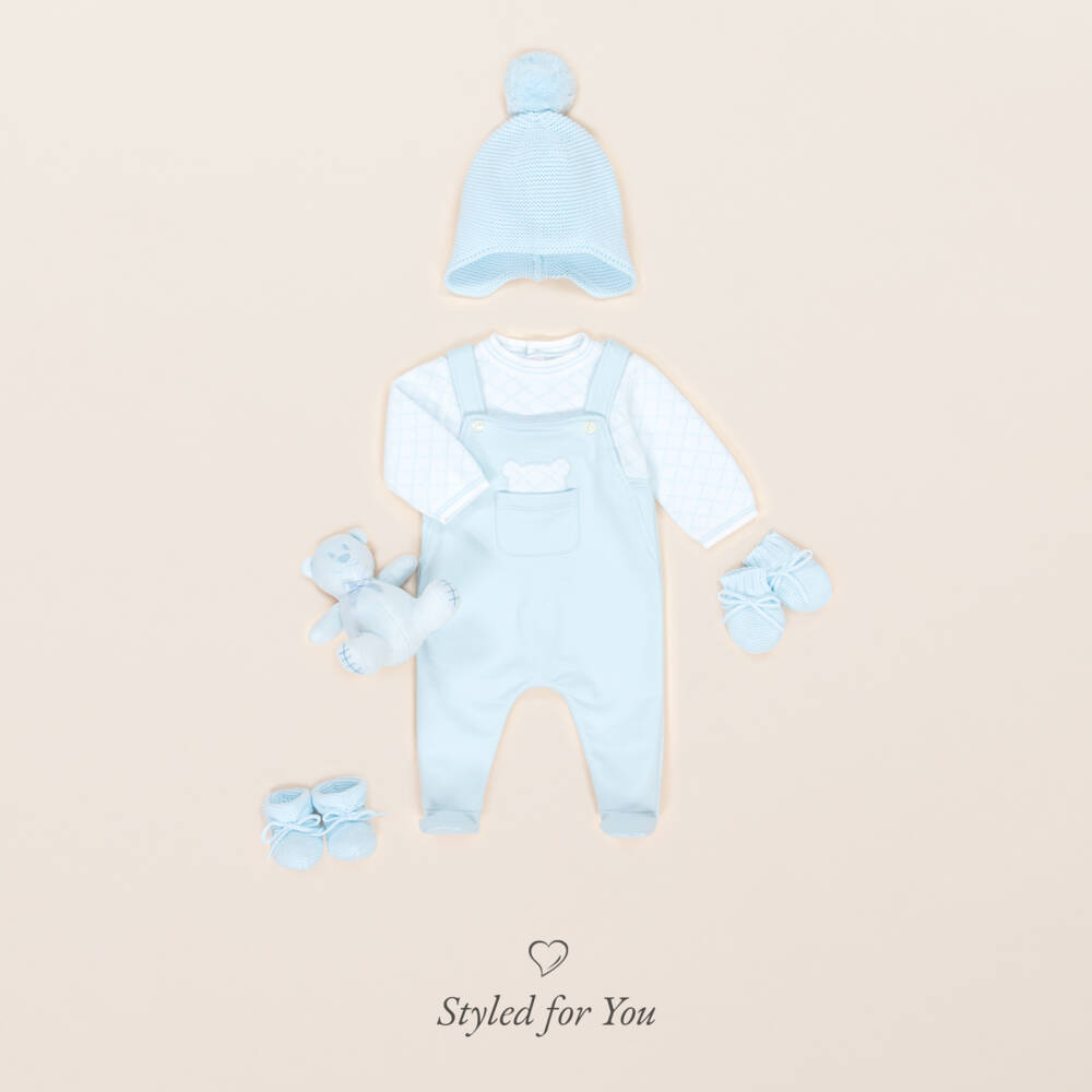 Emile et Rose-Boys Blue Cotton Knit & Jersey Dungaree Babygrow | Childrensalon Outlet